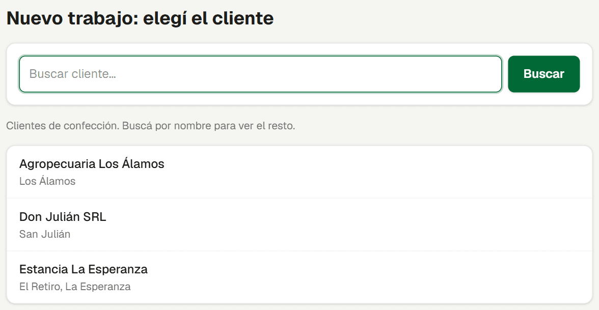 Elegir el cliente del trabajo