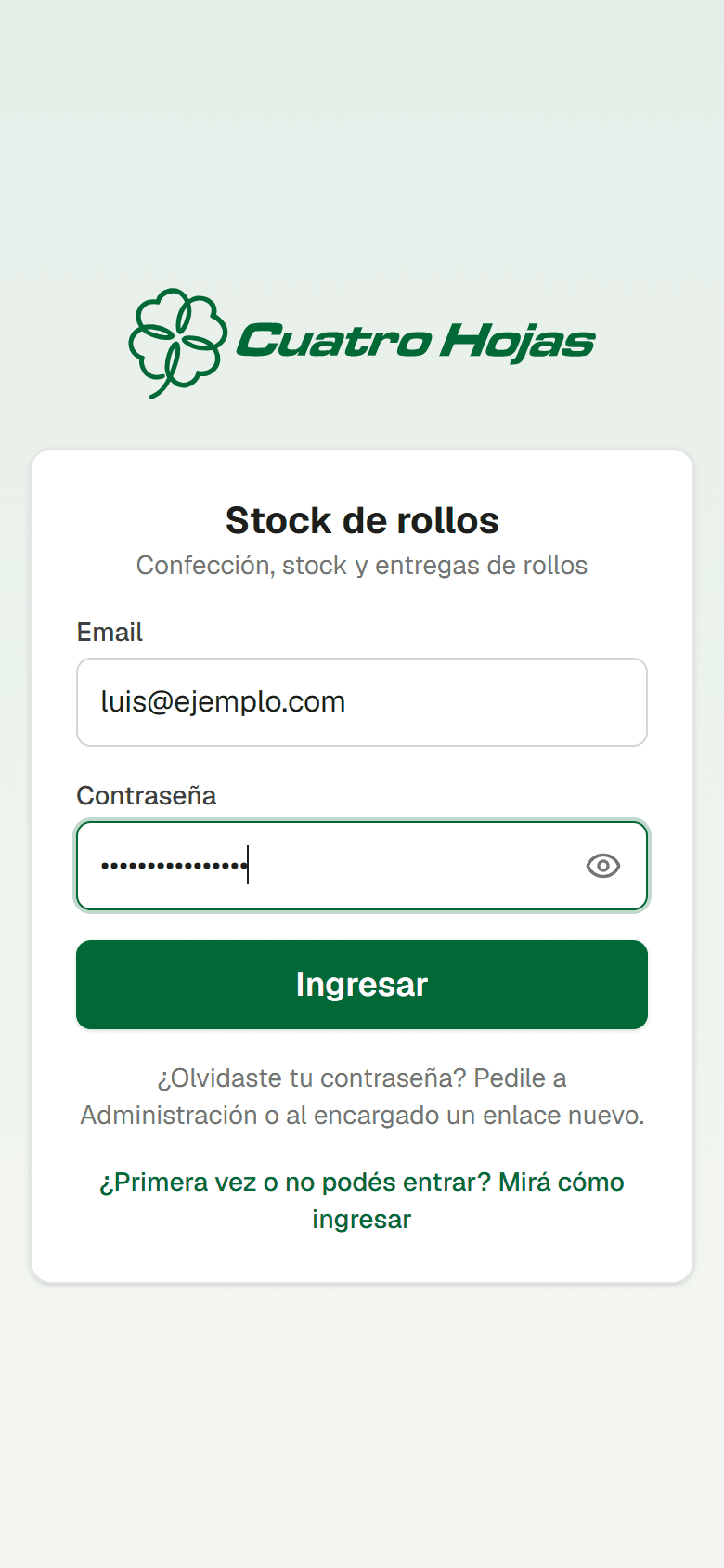 Pantalla de ingreso